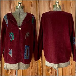Vintage Florissant NY Maroon Corduroy Embroidered One-Button Jacket~ Large 💛🎀